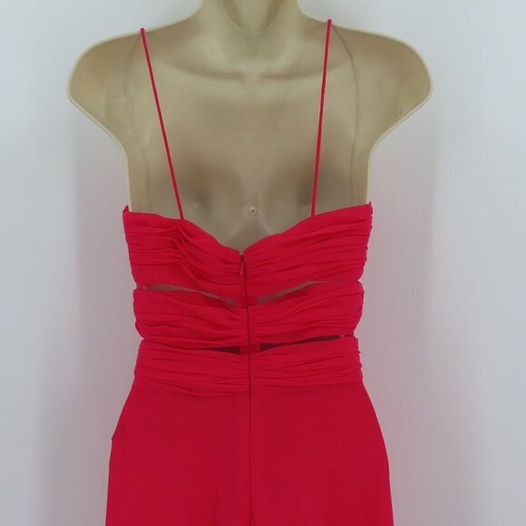 Cache Womens 2 Bright Pink Pleated Rhinestone Cutout Mesh Hi Low Dress Formal - Picture 5 of 11